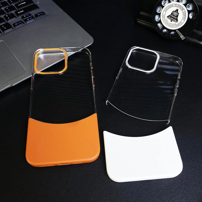 Dual Color Transparent iPhone Case with Removable Metal Buttons