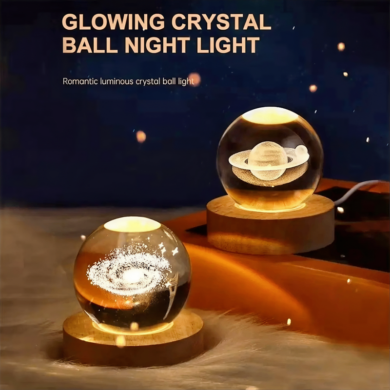 3D Crystal Lamp with Galactic Projection – USB Night Light