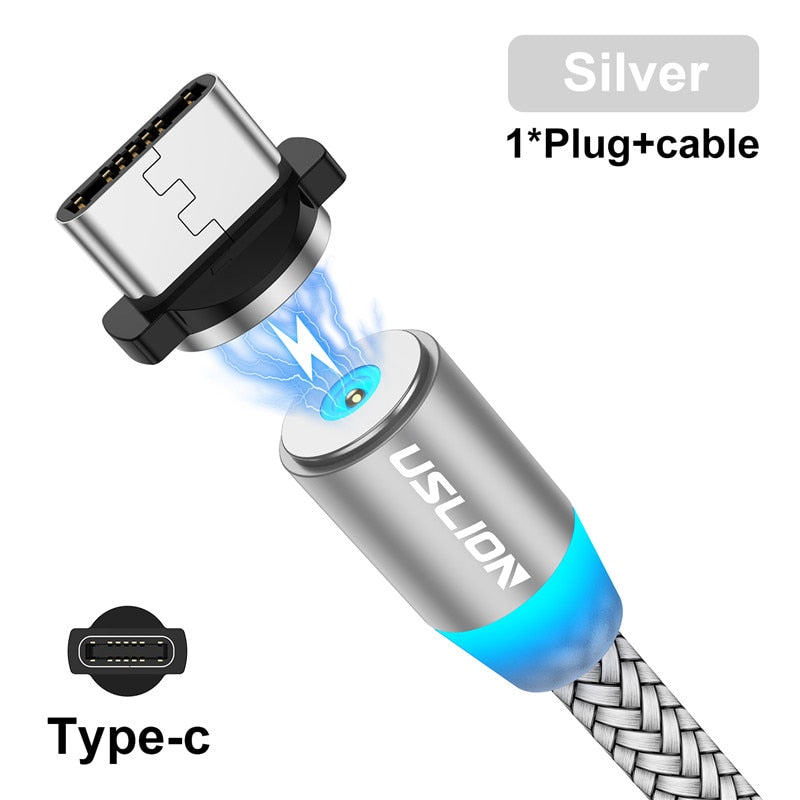 Cable USB magnético USLION para iPhone 12 11 Xiaomi Samsung tipo C Cable LED carga rápida datos carga Micro USB Cable Cable