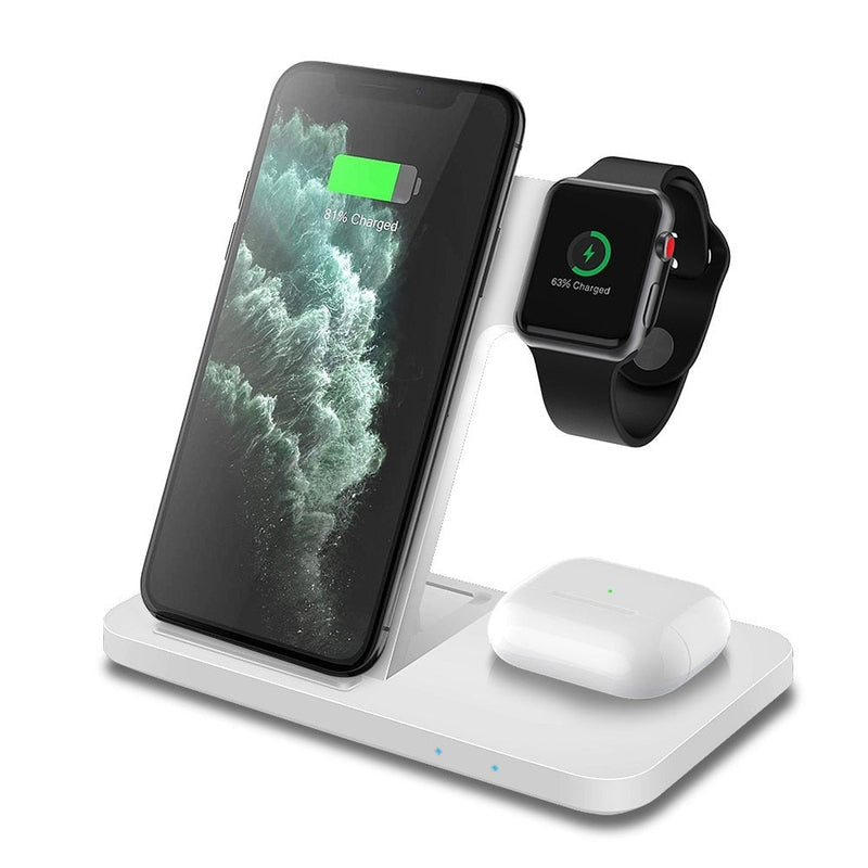 3 in 1 15W Qi Fast Wireless Charger Pad Dock Station For iPhone, AirPods and Apple Watch